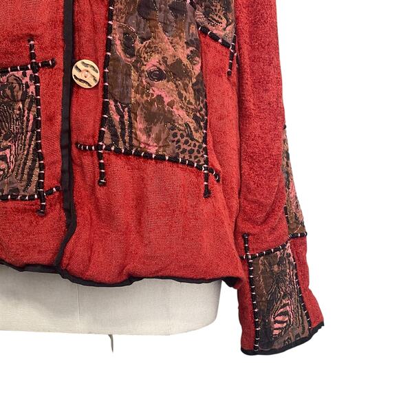 Allure Vtg Patchwork Safari Animal Cute Oversized Jacket Hippie Boho - Picture 6 of 14